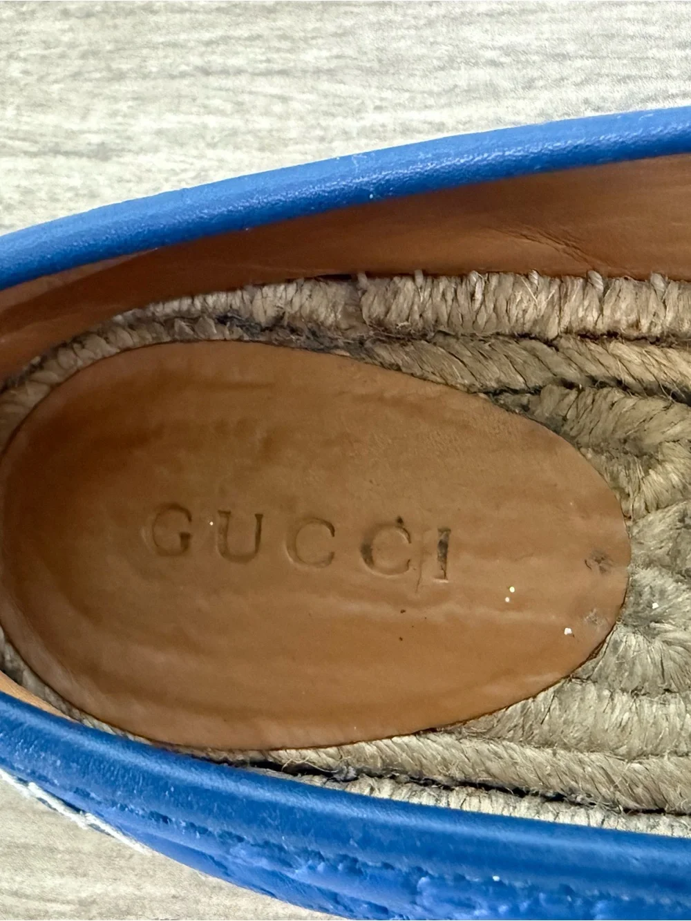 Gucci Navy Embossed Leather Espadrille Slip-Ons size 6